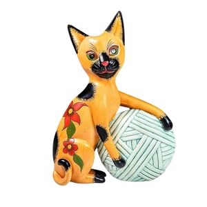Floral Friends Cats Vintage Playful Cat Figurine Folk Art